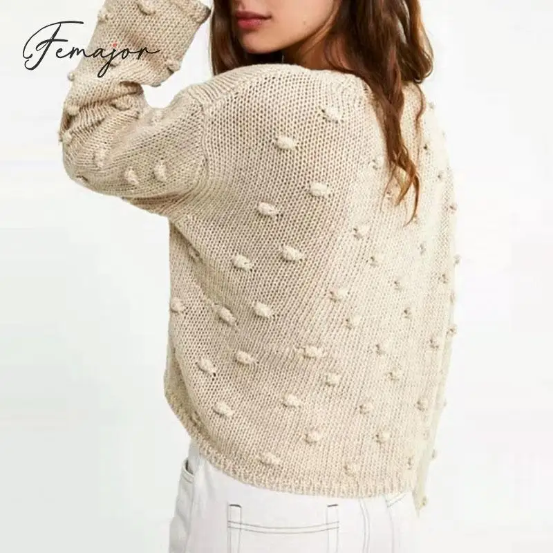 

Femajor Fashion Female Crochet Polka Dot Jumpers 2019 Autumn Winter Women Sweater Knit Tops Pullovers Casual Sweater Ladies