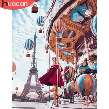 

HUACAN DIY Pictures By Number Tower Painting By Numbers Girl Drawing On Canvas Hand Painted Paintings Art Gift Kits Home Decor