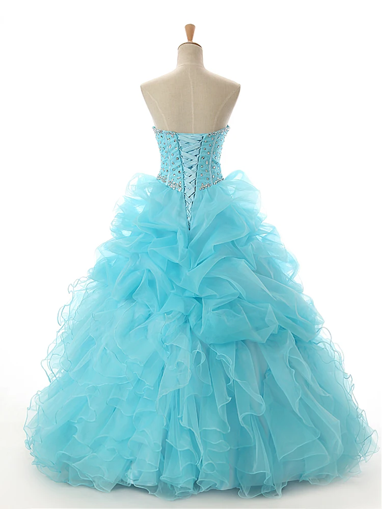 Бальное платье Quninceanera vestidos de 15, синий светильник, украшенный бисером, из присборенной органзы, vestido debutante