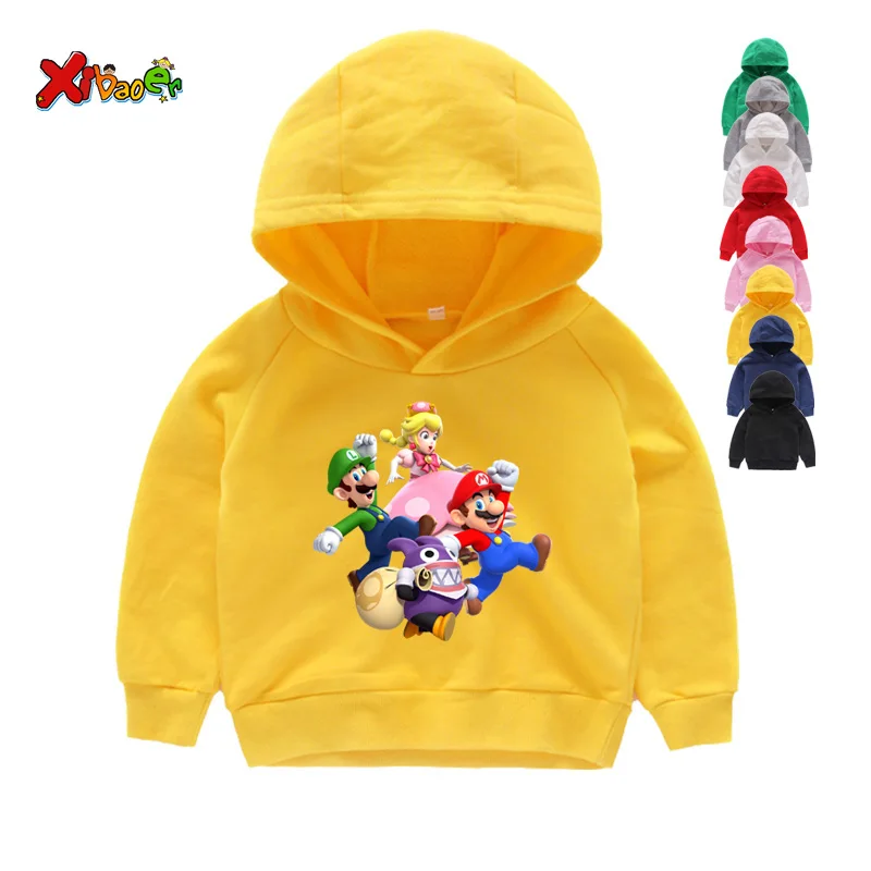 Детские забавные толстовки с капюшоном с изображением супер Марио и Луиджи; зимние повседневные топы для маленьких мальчиков и девочек; толстовки с капюшоном; детская одежда; От 2 до 9 лет - Цвет: Kids Hoodies