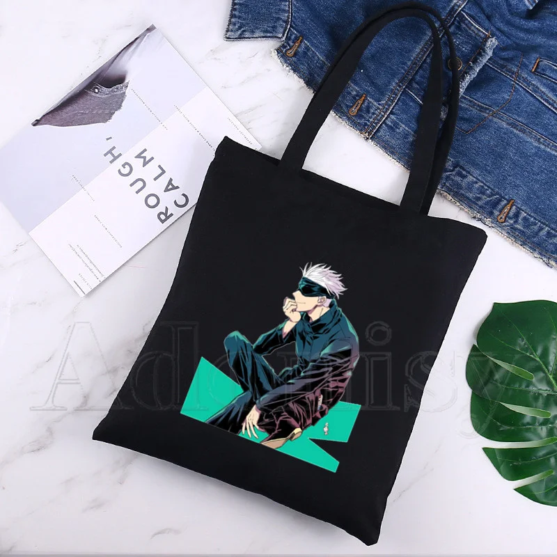 Jujutsu Kaisen diseño de hombro bolsas de lona de gran capacidad de la Universidad bolso Harajuku mujer bolsa de compras bolsa negro