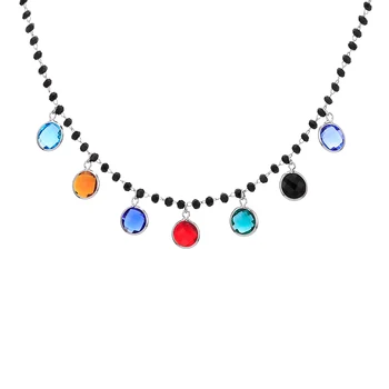 

Colorful Cubic Zirconia Drop Necklace For Women Color Black Beaded Bohemia Choker Necklace Gift For Mom Female Jewelry Dropship