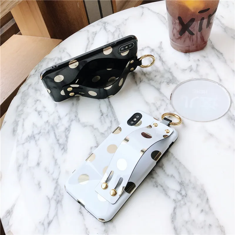 Creative Bronze Polka Dot Wrist Strap Soft Cover iphonexs MAX Phone Case iPhone 8/7 Plus Shatter-resistant 6xr Applicable