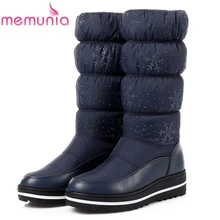MEMUNIA/Большие Размеры 35-44, зимние ботинки для женщин; Теплая обувь на платформе до середины икры ботинки на зиму большого объема Стразы модная зимняя одежда Сапоги