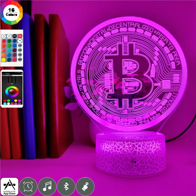 Bluetooth динамик 7 цветов фигурка биткоина 3d светодиодный ночсветильник для друзей