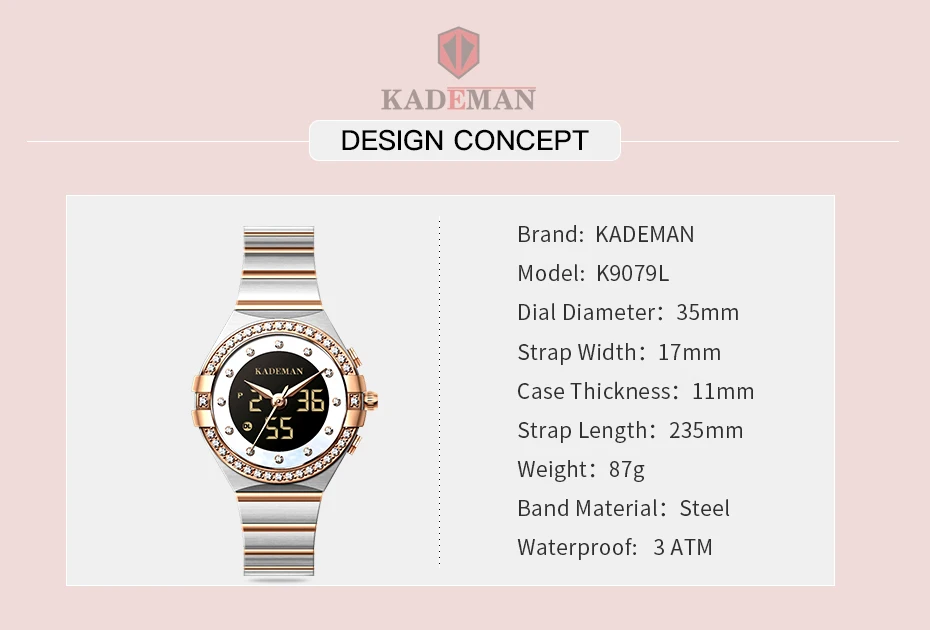 dupla display digital quartzo rosa ouro prata