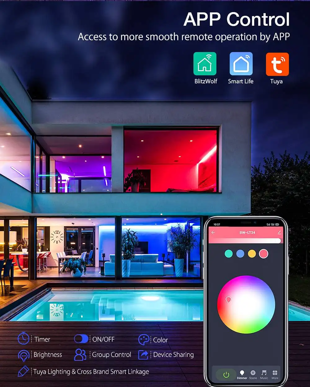 BlitzWolf BW-LT34 5M WiFi RGB Music LED Strip Kit