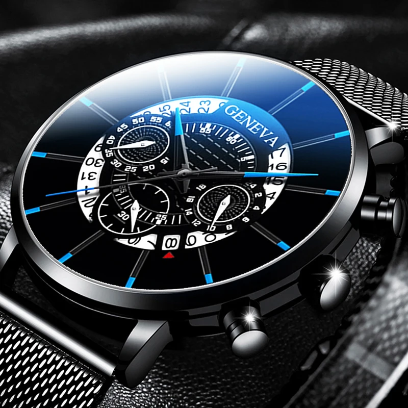 Reloj Hombre Luxury Men's Fashion Business Calendar Watches Men casual Stainless Steel Mesh Belt Analog Quartz Watch