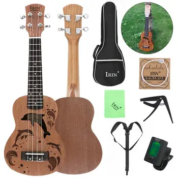 

21 Inch Soprano Ukulele Sapele Wood 15 Frets Dolphins Sound Hole Four Strings Guitar + Bag+Tuner+String+Capo+Strap+Cloth
