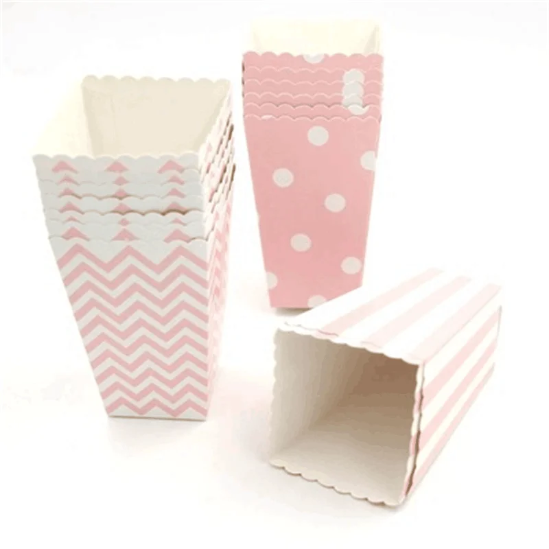 6/12pc Pink Dot Wave Striped Paper Popcorn Box Pop Corn Candy Sanck Favor Bag Xmas Wedding Kid Birthday Party Decoration | Дом и сад