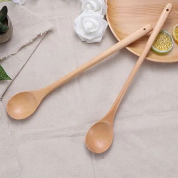 

2pcs Long Handle Wooden Stirring Spoons Jam Spoon Kitchen Cooking Utensils