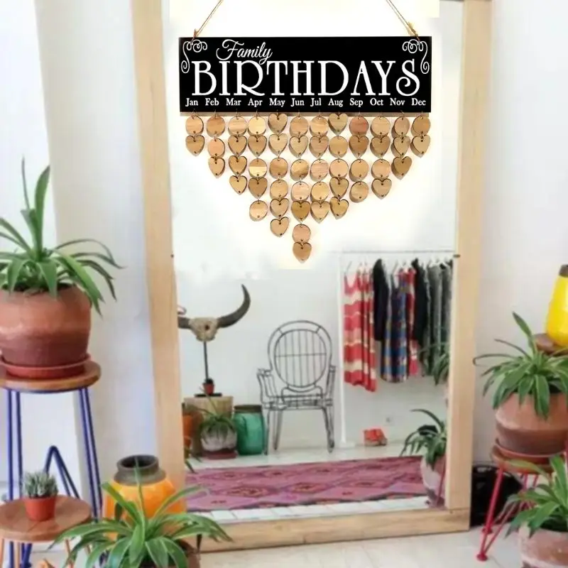 

Wooden DIY Calendar Hanging Plaque Board Family Birthday Reminder Plate Hanging Ornament Home Decor