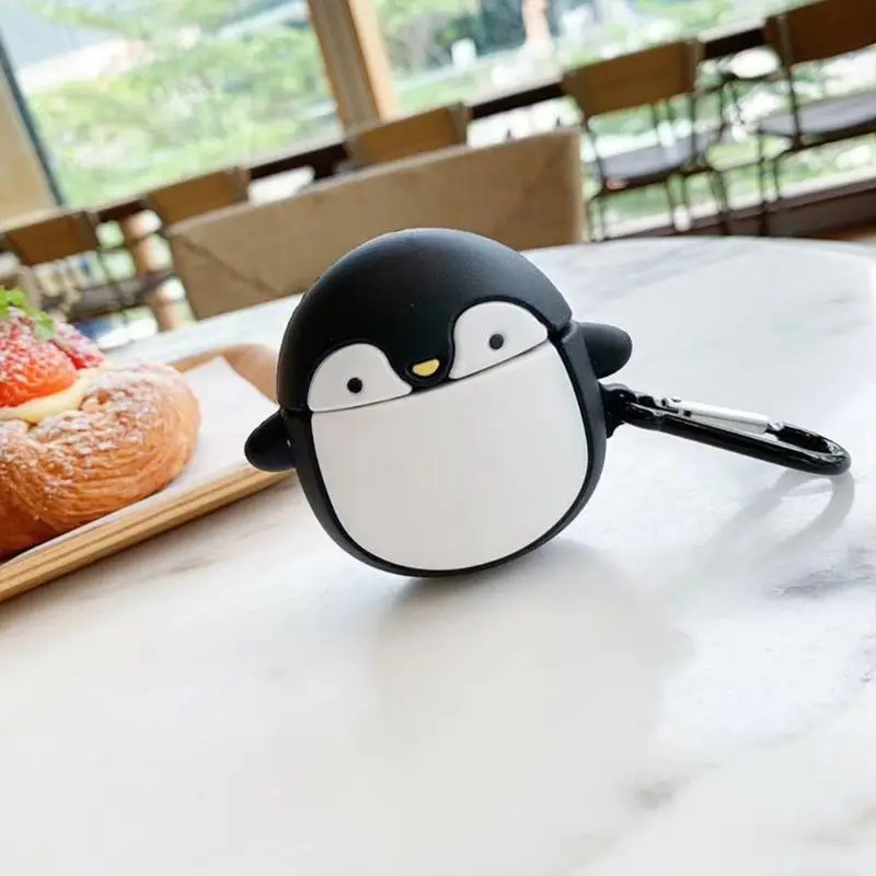 

Cute Penguin Pattern Soft Silicone Protective Cover Shockproof Case Skin with Carabiner for Airpods 1/2 Charging Box Accessories