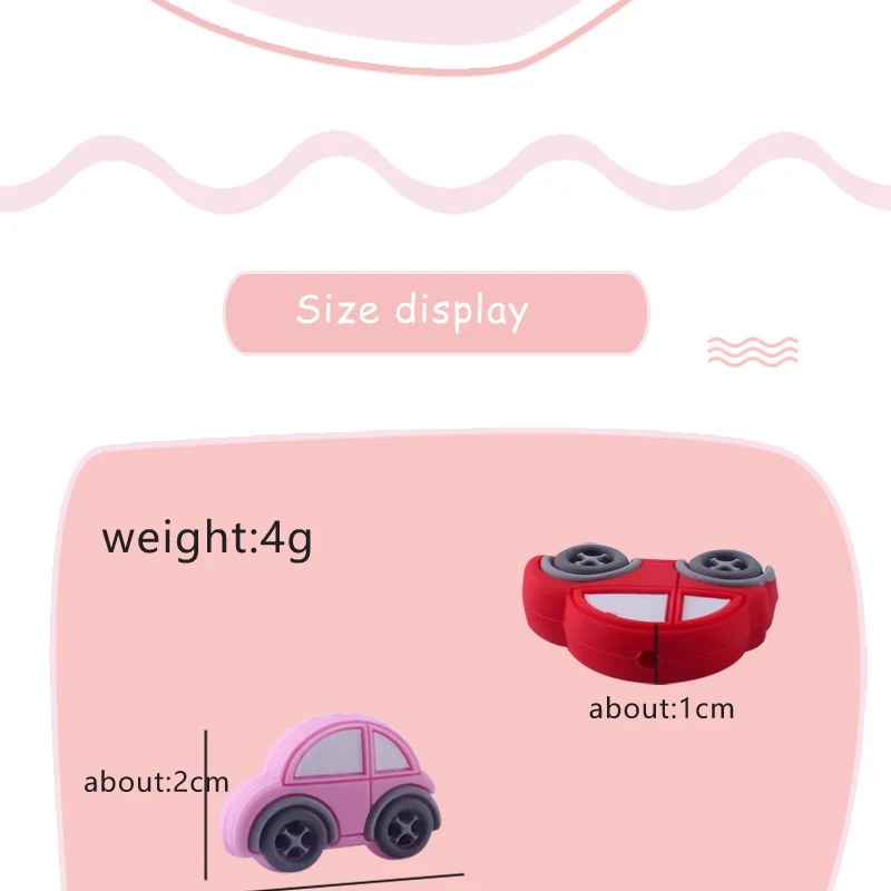 5pcs Cute Car Pendant Teething Accessories Food Grade Teethers Diy Pacifier Chain Bpa Free Baby Silicone Bead