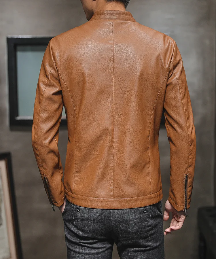 AliExpress Men's plus Velvet Leather Jacket Autumn And Winter New Products Stand Collar Windproof Jackets Short Slim Fit PU Leat