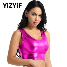Бикини-топ, яркие цвета, Блестящий металлический укороченный топ, женские сексуальные топы Tnak, одежда для танцевального клуба, бюстье, топ, камзол, майка