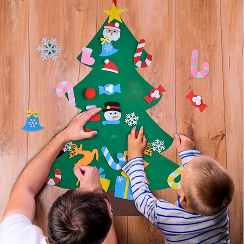 3.2Ft Creative Felt Christmas Tree with 26 Pcs Ornaments Christmas Wall Hanging Decor Christmas Decorations Xmas Gifts with Ligh