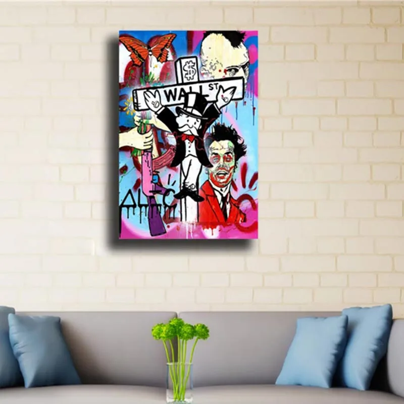 

Canvas Paintings Graffiti Wall Artwork Poster Alec Monopoly Picture Prints Cross Home Decor Dollar For Living Room Modular Frame
