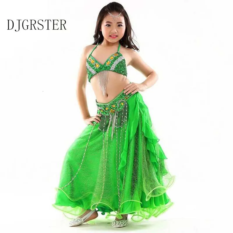 DJGRSTER Children Bellydance Dress Kids Belly Dancing Costume for Stage Competition Girl Ballroom Dance Dress Indian Dancer Sets (2)