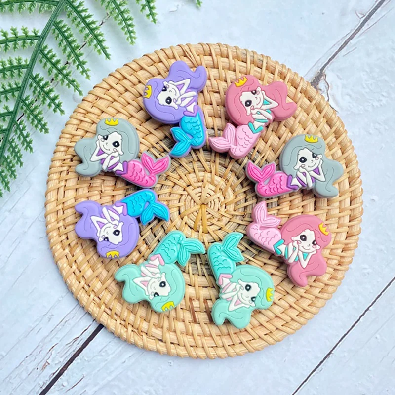 10PCS BPA Free Mini Mermaid Silicone Beads Baby Dummy Cartoon Pacifier Toy Accessories 2