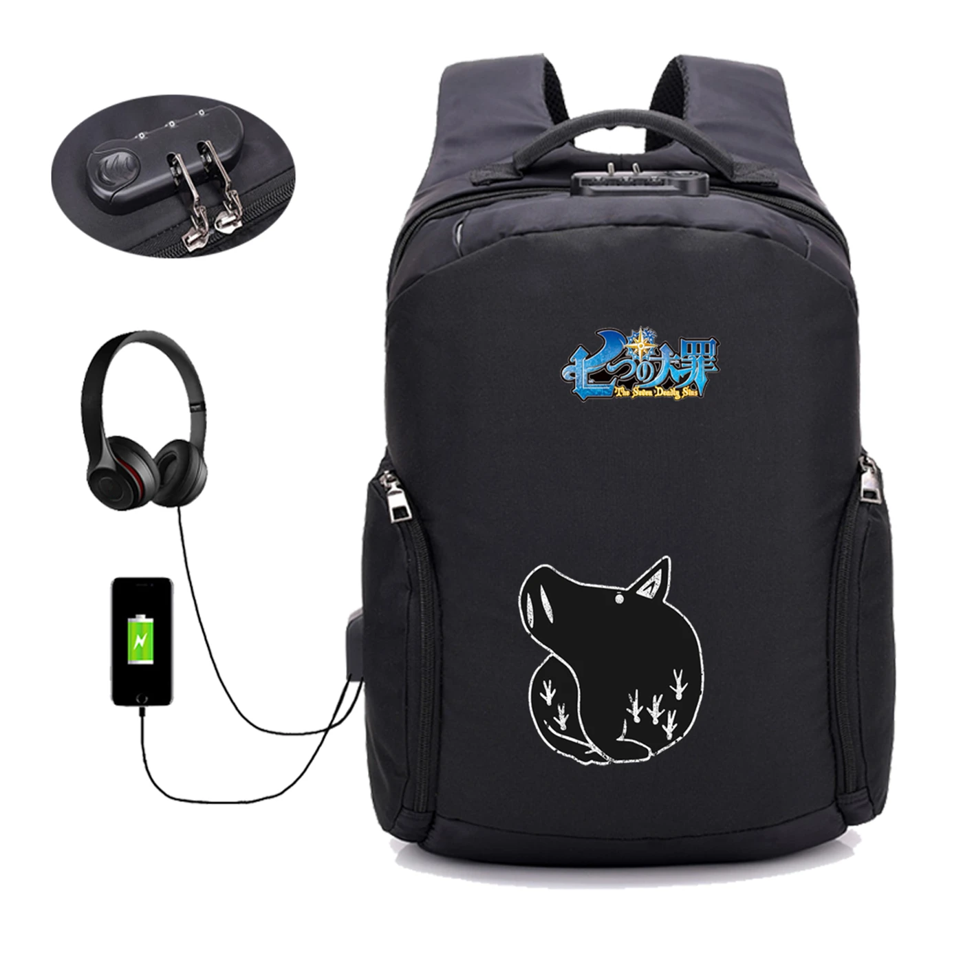 

Anime The Seven Deadly Sins Backpack Cartoon Students School Bags Rucksack Men Teenagers Laptop USB Anti-theft Backpack