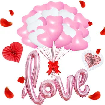 

Thick 12 Inch Heart Shaped Latex Detachable Even Peach Heart Paper Fan White Pink Valentine Balloon Proposal Confession