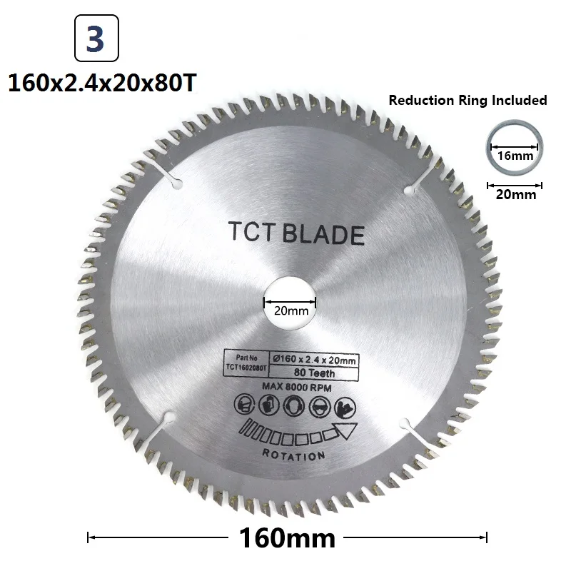 XCAN 1 шт. 185/210/250 мм 60 T/80 T TCT циркулярная пила по дереву нож для резки древесины диск из карбида вольфрама TCT пильный диск - Цвет: 1pc 160x2.4x20x80T