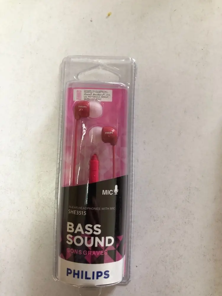 pink Philips SHE3515 внутриканальная музыка, MP3, мобильный телефон, компьютерная гарнитура - Цвет: pink
