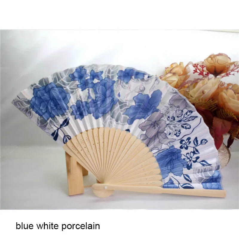 blue white porcelain Японский стиль, фестиваль, Декор, китайский бамбук, вентиляторы, Классическая античная Летняя Одежда для танцев, вечеринки, свадьбы, декоративные веера - Цвет: blue white porcelain