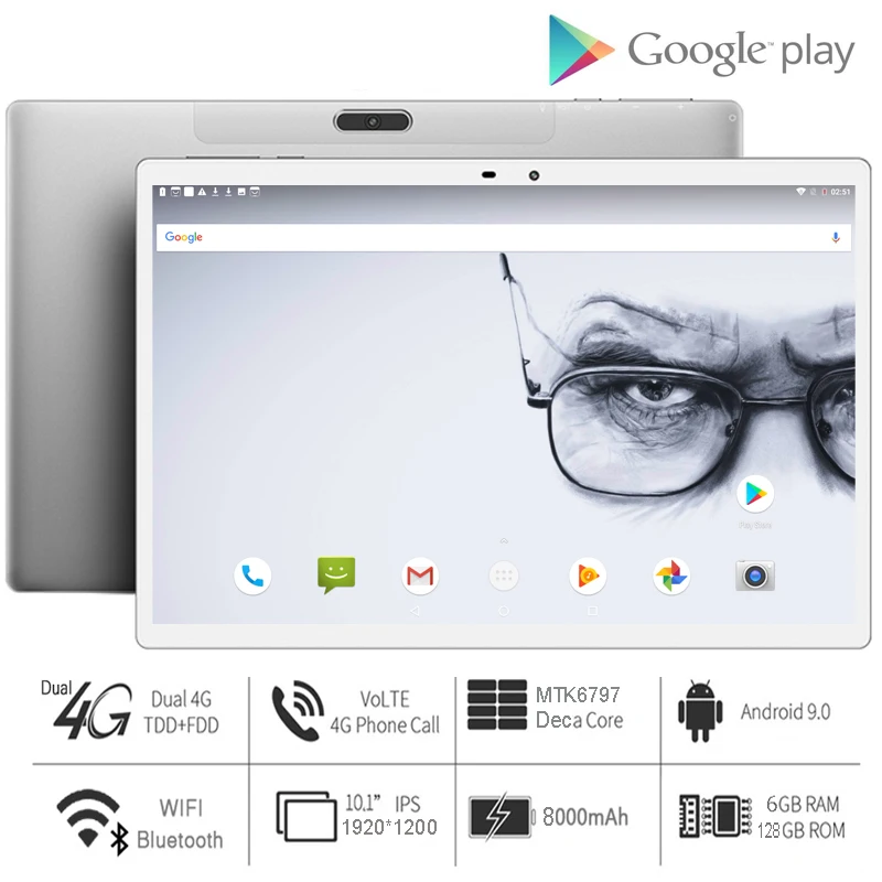

Newest 10 inch Tablet Deca Core Dual SIM 4G Phone Call 6GB RAM 128GB ROM Wifi Bluetooth 1920X1200 IPS Android Tablets PC 10.1