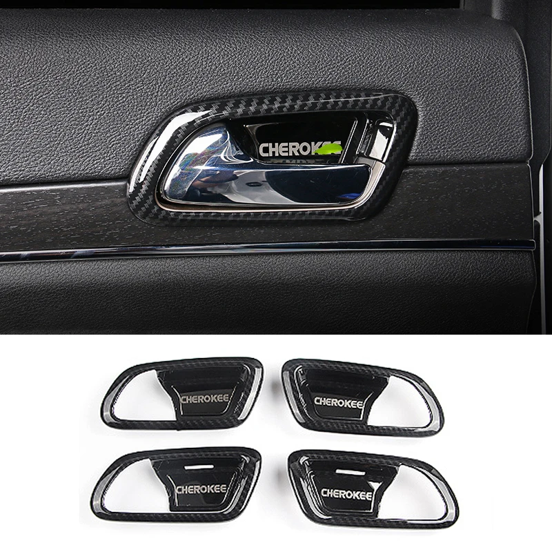 Abs Carbon Styling Inner Car Door Handle Bowl Frame Cover Trim For Jeep