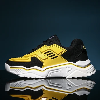 

Autumn Black Yellow Platform Men Running Sneakers Non-slip Gym Jogging Trainers Breathable Star Trending Chunky Men Sport Shoes