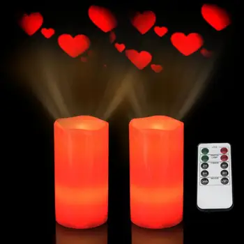 

Led Night Light Battery Operated With 10 Key Remote Pillar Crossed Rotate Heart Shape Timer Party Flameless Projection Candle