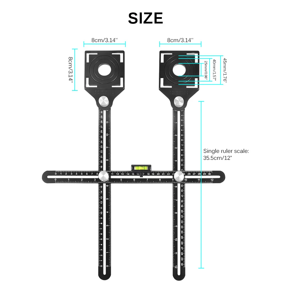 

Tile Hole Locator - Multi-Functional Adjustable Tool Masonry Glass Fixed Punch Angle Measuring Ruler Tile Artifact Template
