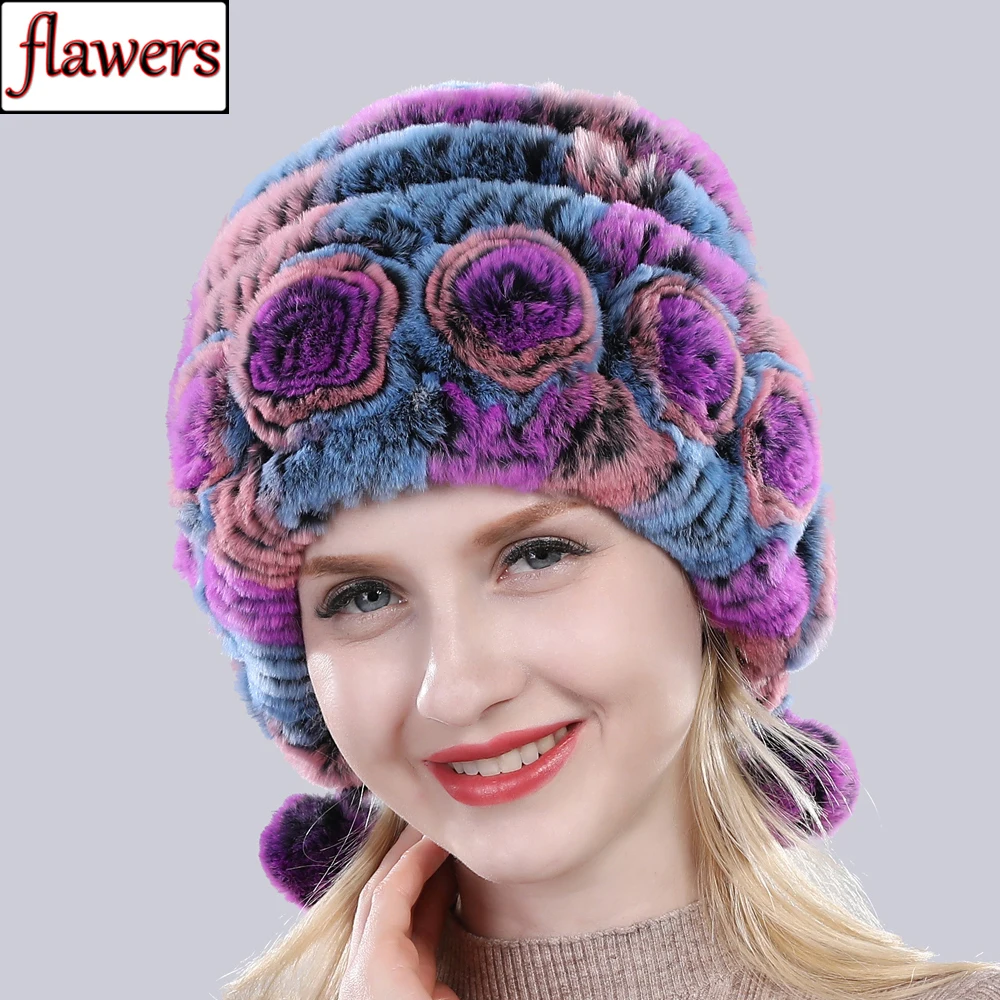 

Lady Good Elasticity Real Rex Rabbit Fur Hat Women Warm Natural Rex Rabbit Fur Cap Russia Winter 100% Genuine Rex Rabbit Fur Hat