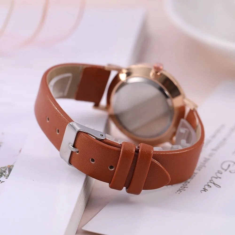 Casual Women Romantic Wrist Watch Leather Designer Ladies Clock Simple Dress Gfit Montre Femme (2)