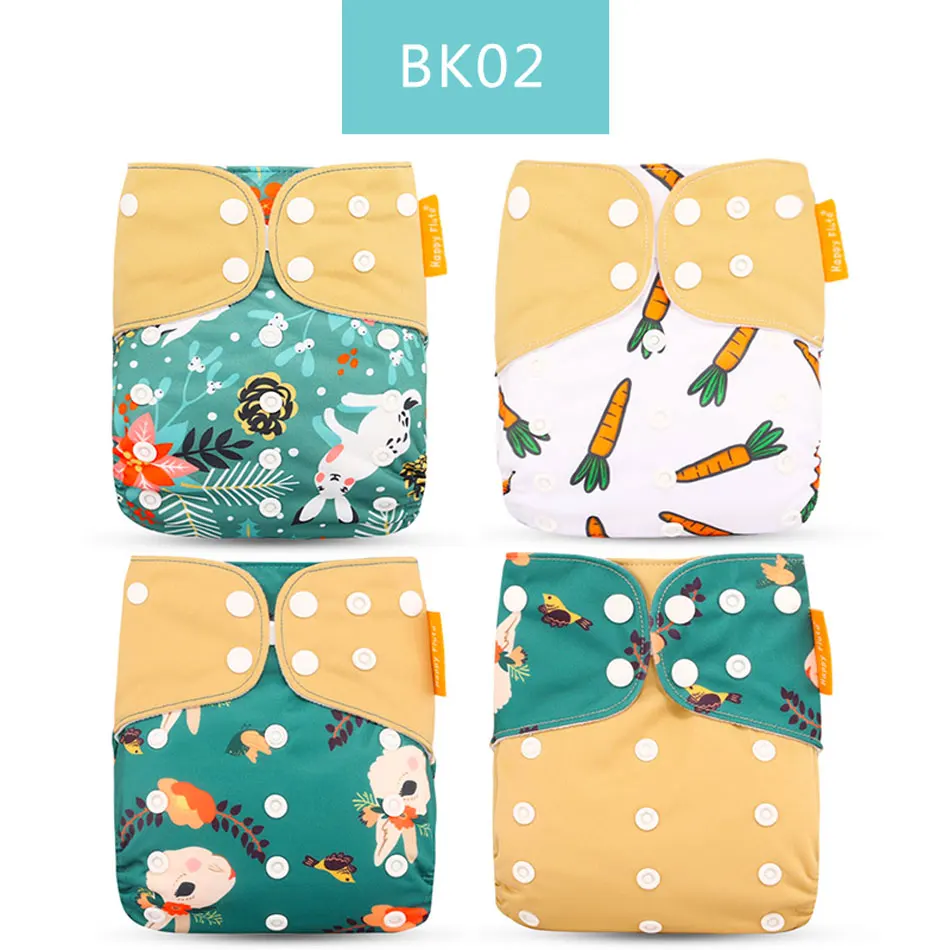 BK02 only diaper Happyflute 4 шт./компл. моющиеся Экологичная ткань с ромбовидным узором регулируемые подгузники многоразовые подгузники из ткани тканевые подгузники подходит на Возраст 3-15 кг для малышей - Цвет: BK02 only diaper