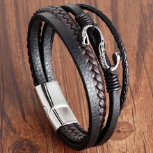 Дикие кожаные ювелирные изделия Популярные титановые стальные змеиные головки бижутерия для декорирования персонализированные Многослойный кожаный браслет