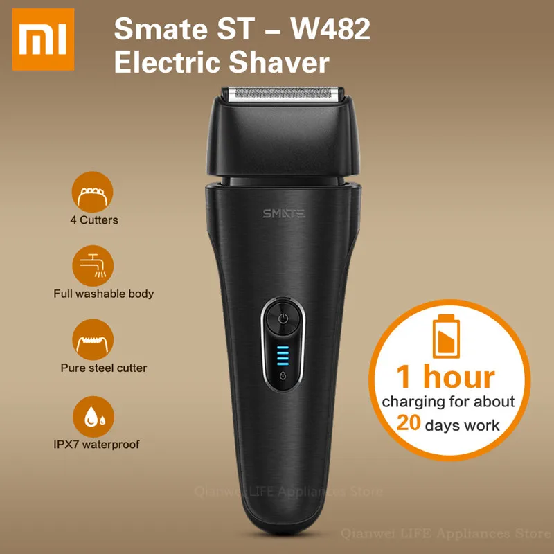 Xiaomi SMATE ST-W482 электробритва перезаряжаемый 4 плавучие Фрезы Полностью водонепроницаемый корпус Быстрая зарядка бритвенный станок для бороды