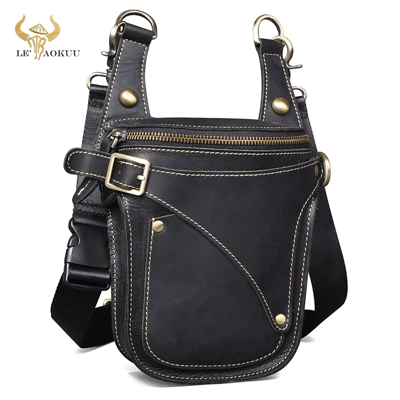 Unisex Genuine Real Leather Male Design Messenger Cross-body bag Retro Travel Drop Leg Thigh Belt Fanny Waist For Men's 9326 |