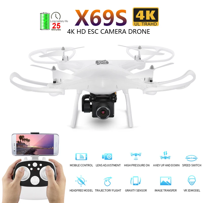 Профессиональный Дрон X69S с вращающейся камерой ESC 4K HD Wi-Fi FPV удержание высоты