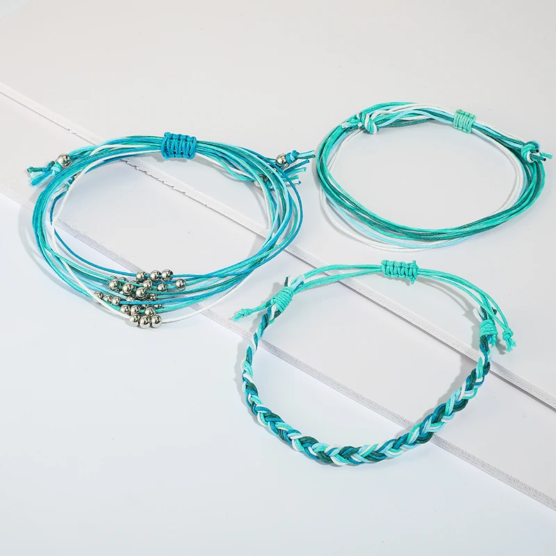 Docona Boho Небесно-Голубой Плетеный Набор браслетов с бусинами для женщин многослойный очаровательный браслет дружбы вечерние ювелирные изделия подарок 8795