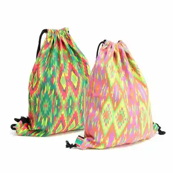 

New Handmade Canvas Women geometric Backpack stripe printing travel softback women mochila drawstring bag unisex backpacks