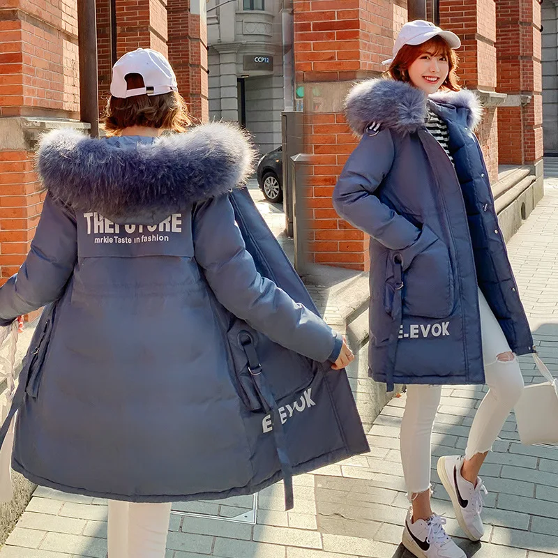 

2019 Korean-style New Style Mid-length Cotton Coat Women's Loose And Plus-sized Large Fur Collar-Style Coat Thick Warm Cotton-pa