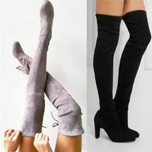 MoneRffi Bota Feminina; женские сапоги до бедра; модные замшевые сапоги на высоком каблуке; женские ботфорты на шнуровке; большие размеры