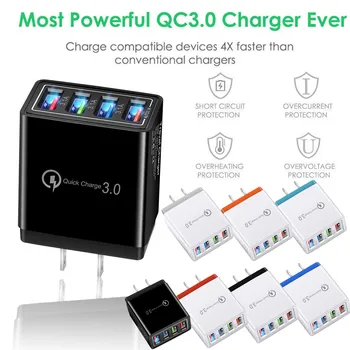 

4-port Fast Fast Charging Qc 3.0 Usb Hub Wall Charger 3.5a Power Adapter Us / Eu Plug Smart Travel Charger