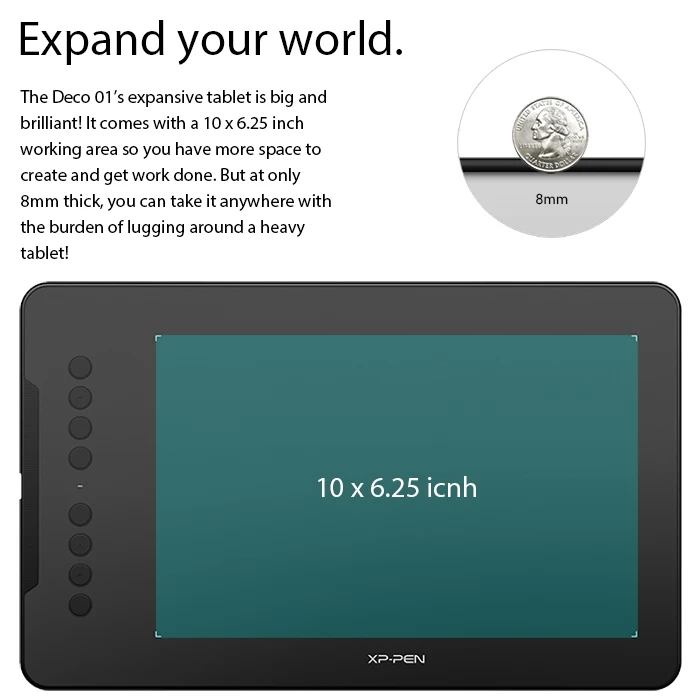 XP-Pen Deco 01 V2 Графический Цифровой Планшет с наклоном для Android и 8 клавиш быстрого доступа(8192 уровней давления) для начинающих
