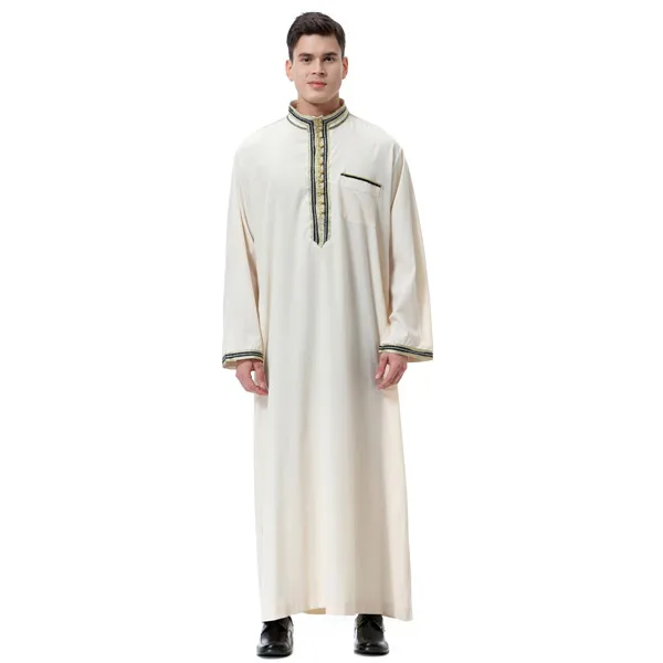 Beige Jubba Thobe Модная мужская одежда в исламском стиле; ropa hombre arabe; Саудовская Аравия; abaya oman; мужская одежда в исламском стиле; musulman ropas de hombre kleding mannen - Цвет: Beige Jubba Thobe