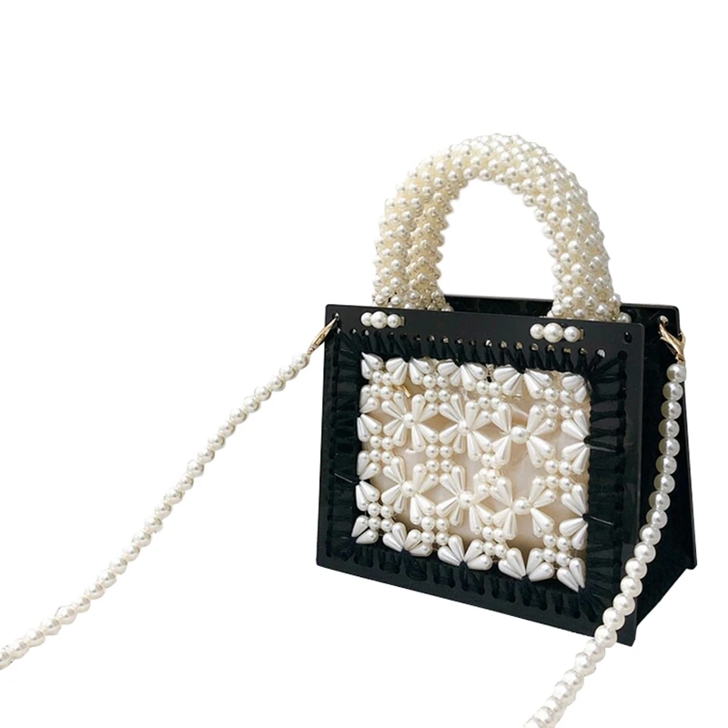 

Women Acrylic Beaded Bag Transparent HandBag Shoulder Bag Luxury Pearl Bag for Women