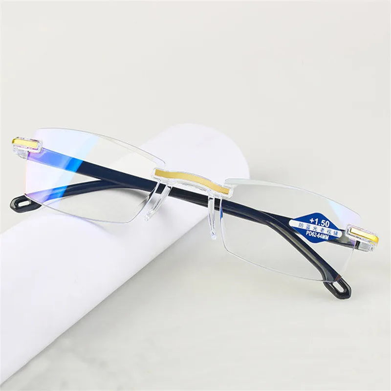 

Fashion Frameless Reading Glasses Men Women Anti Blue Light Computer Goggle Rimless Presbyopia Eyeglasses Diopter +1.0 To +4.0